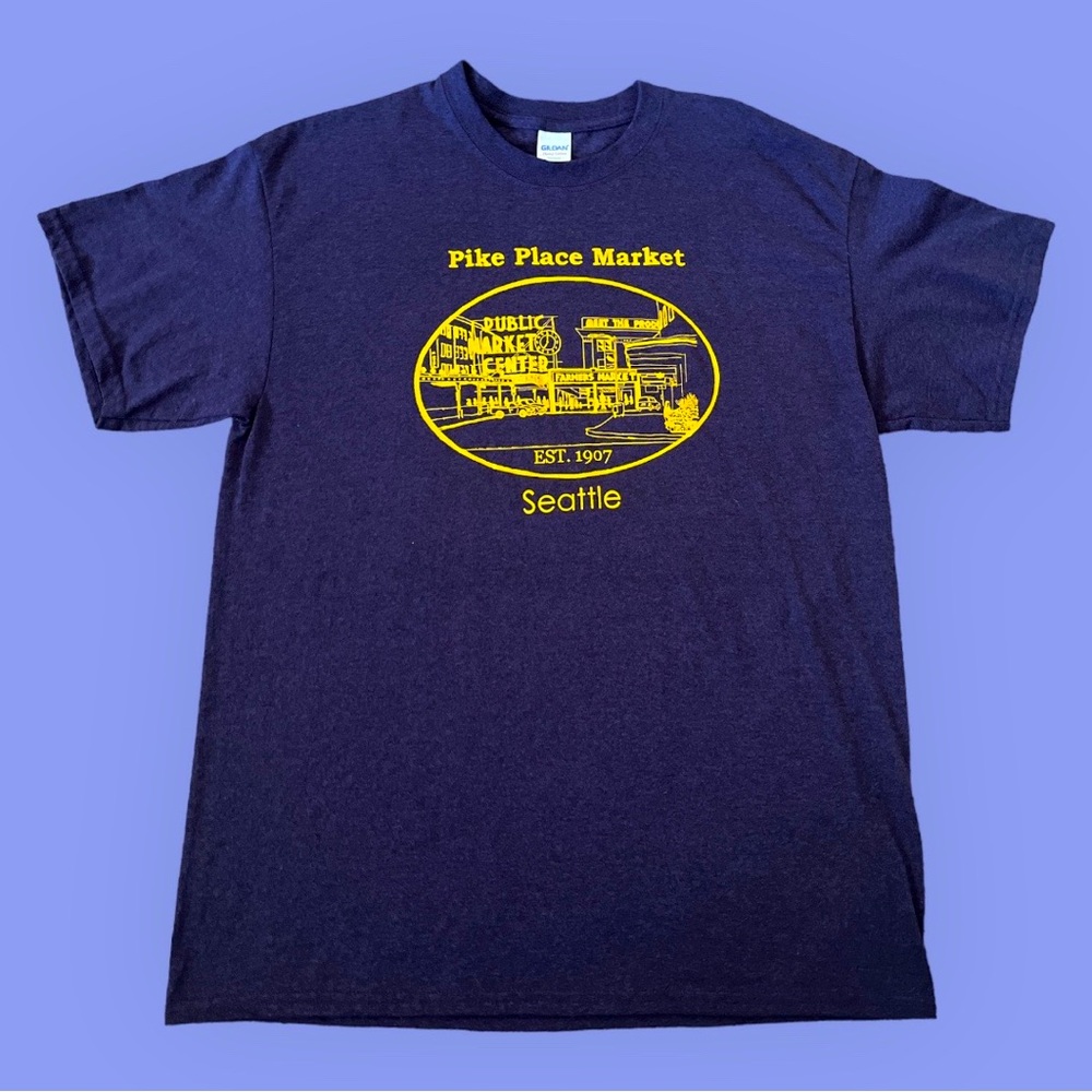 Vintage Pike Place Market Seattle Washington USA￼ Men's T Shirt Size L Navy Tee